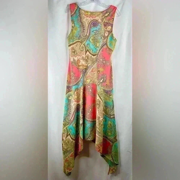 Robbie Bee Boho Paisley Handkerchief Hem Asymmetric Chiffon Crepe Dress Size 12 - Picture 4 of 11